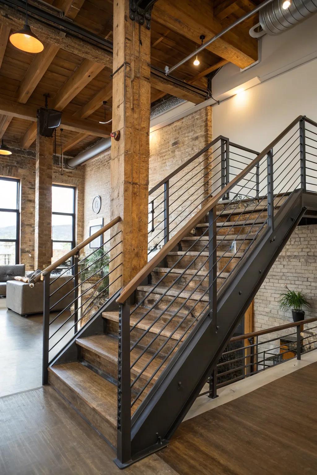 Industrial railings add a bold, modern edge.