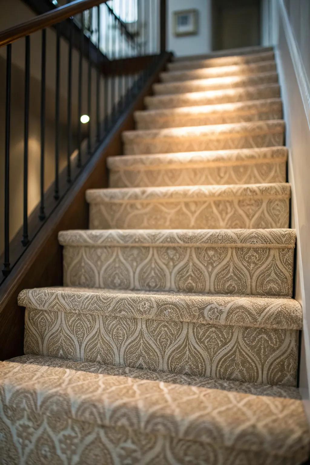 Textured fabric treads provide grip and aesthetic appeal.