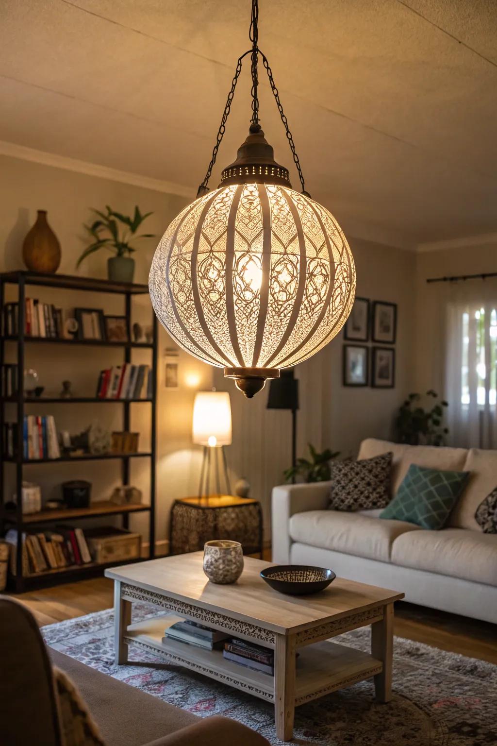 A statement lighting fixture adds character and charm.