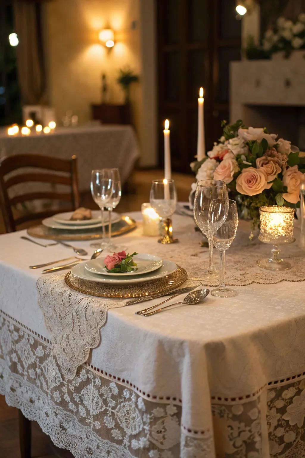 Lace tablecloths offer timeless elegance and sophistication.