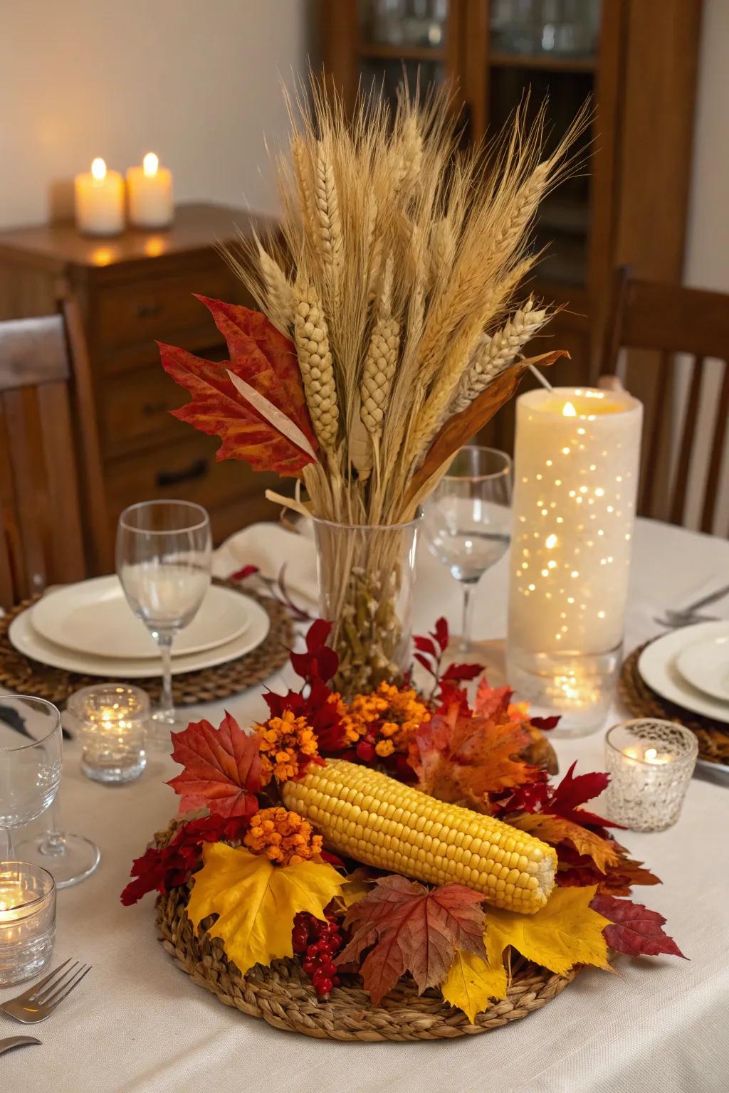 A harvest-inspired centerpiece rich with seasonal bounty.