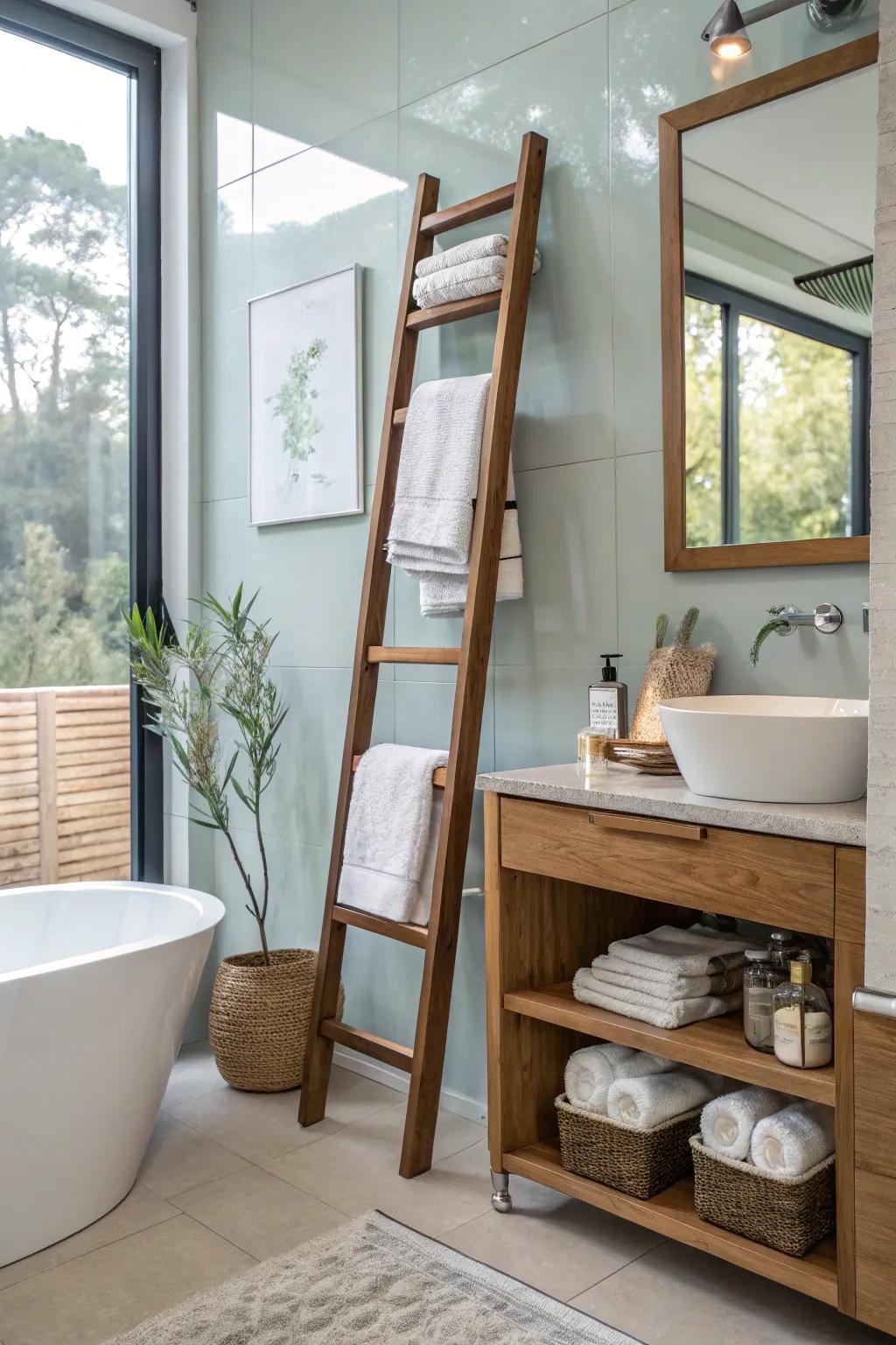 Ladder racks provide a stylish and flexible storage solution.