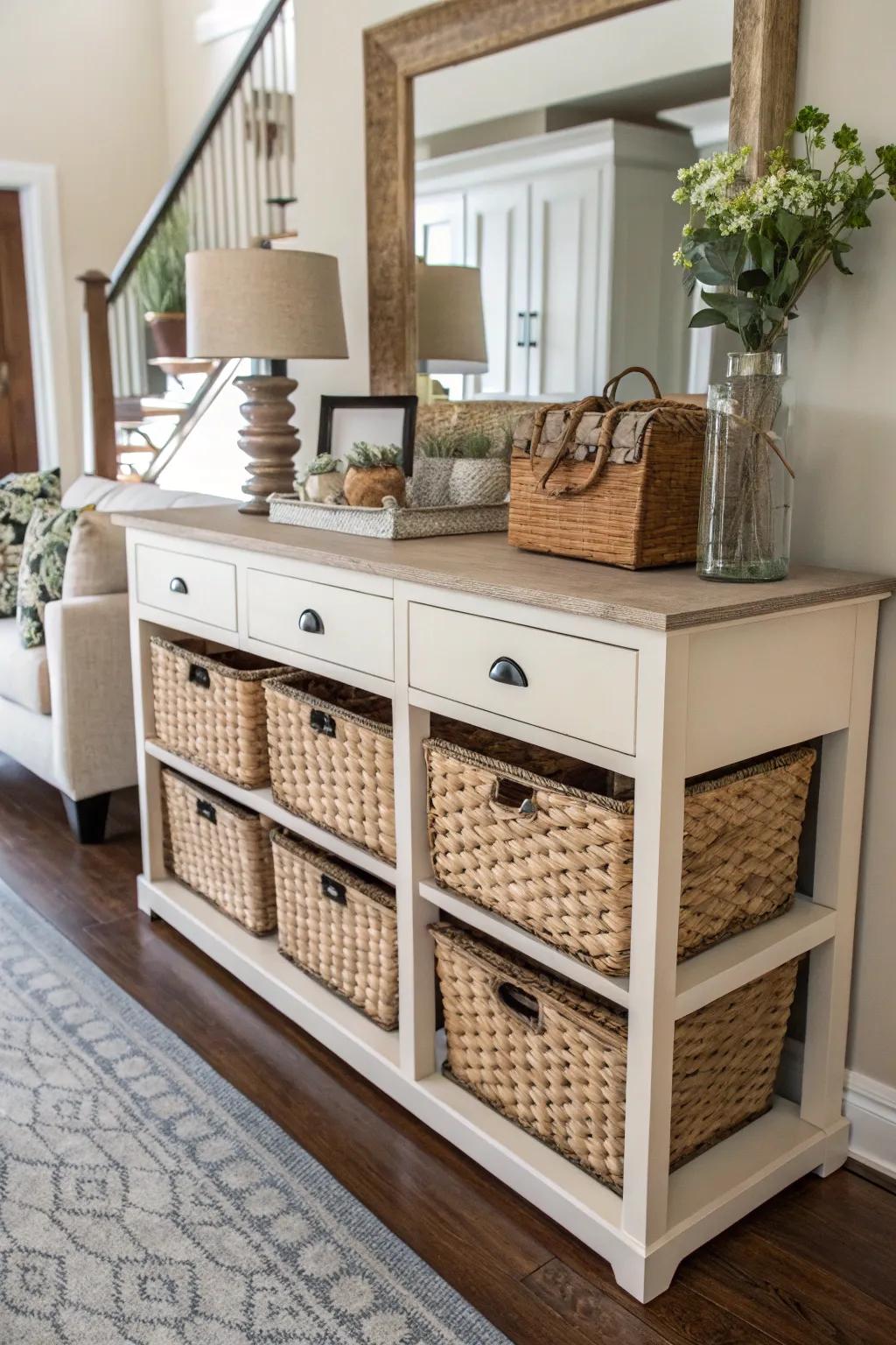 Stylish storage solutions keep your entryway organized and chic.