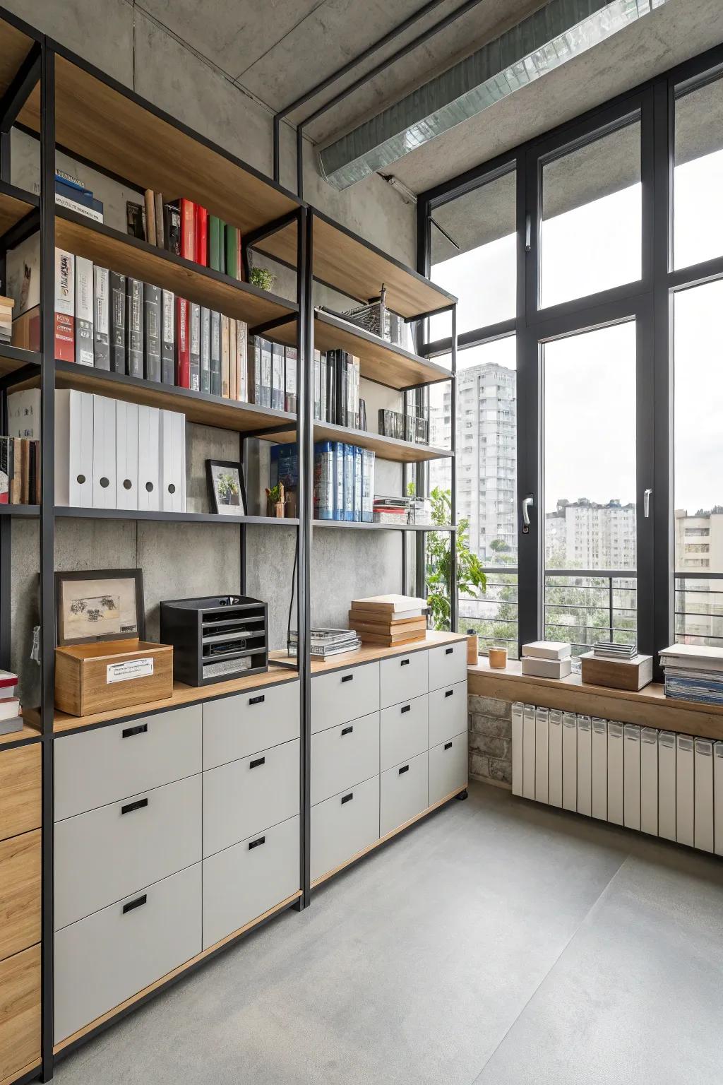 Efficient storage solutions keep your workspace organized.