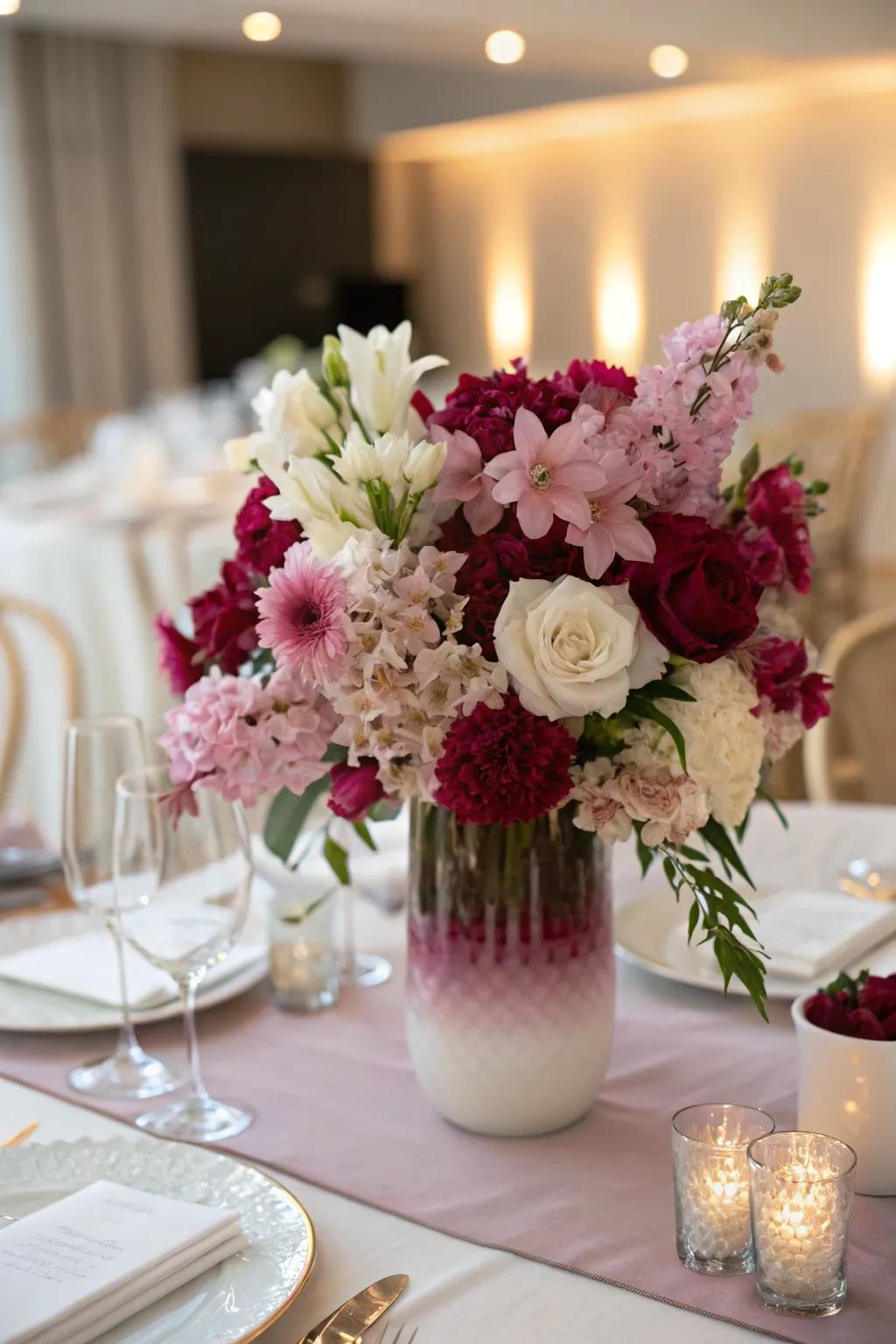 An ombré floral centerpiece is a visual showstopper.