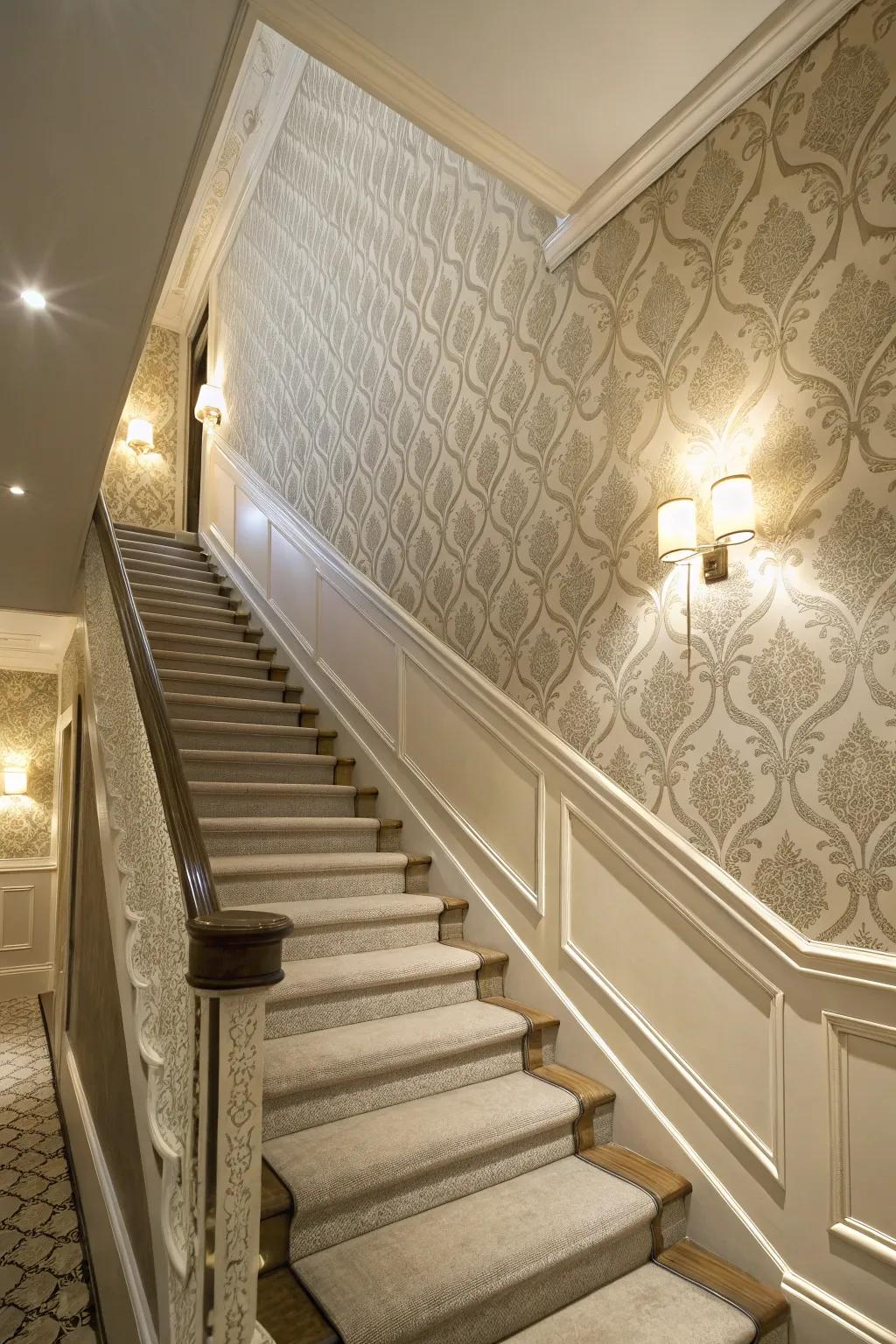 Wallpaper is an easy way to add personality to your staircase wall.