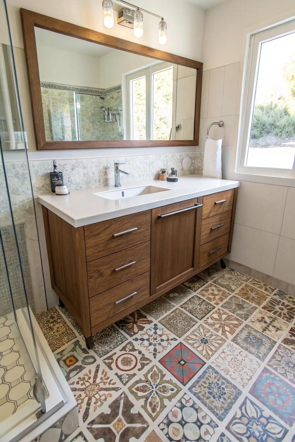 Add personality to your bathroom with unique tile patterns.