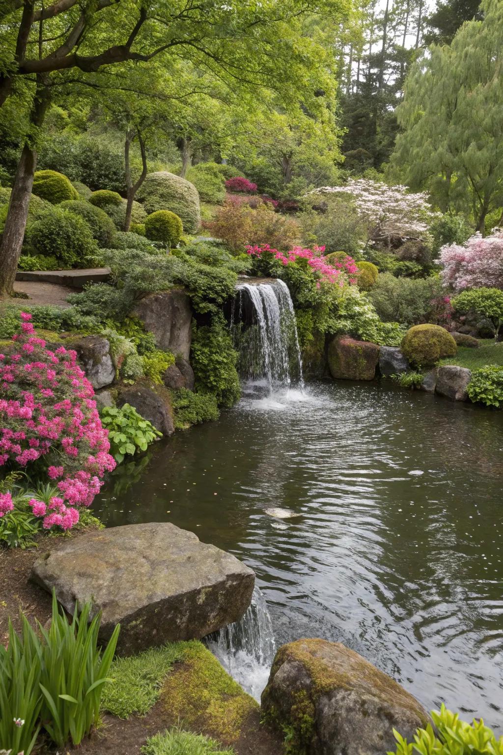 Make the most of small spaces with a corner waterfall.