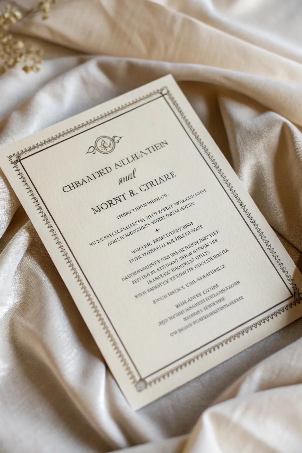 Traditional wedding invitation with a timeless layout.