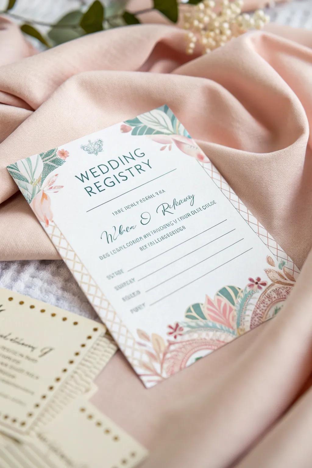 A pastel-colored registry card exuding calm and elegance.