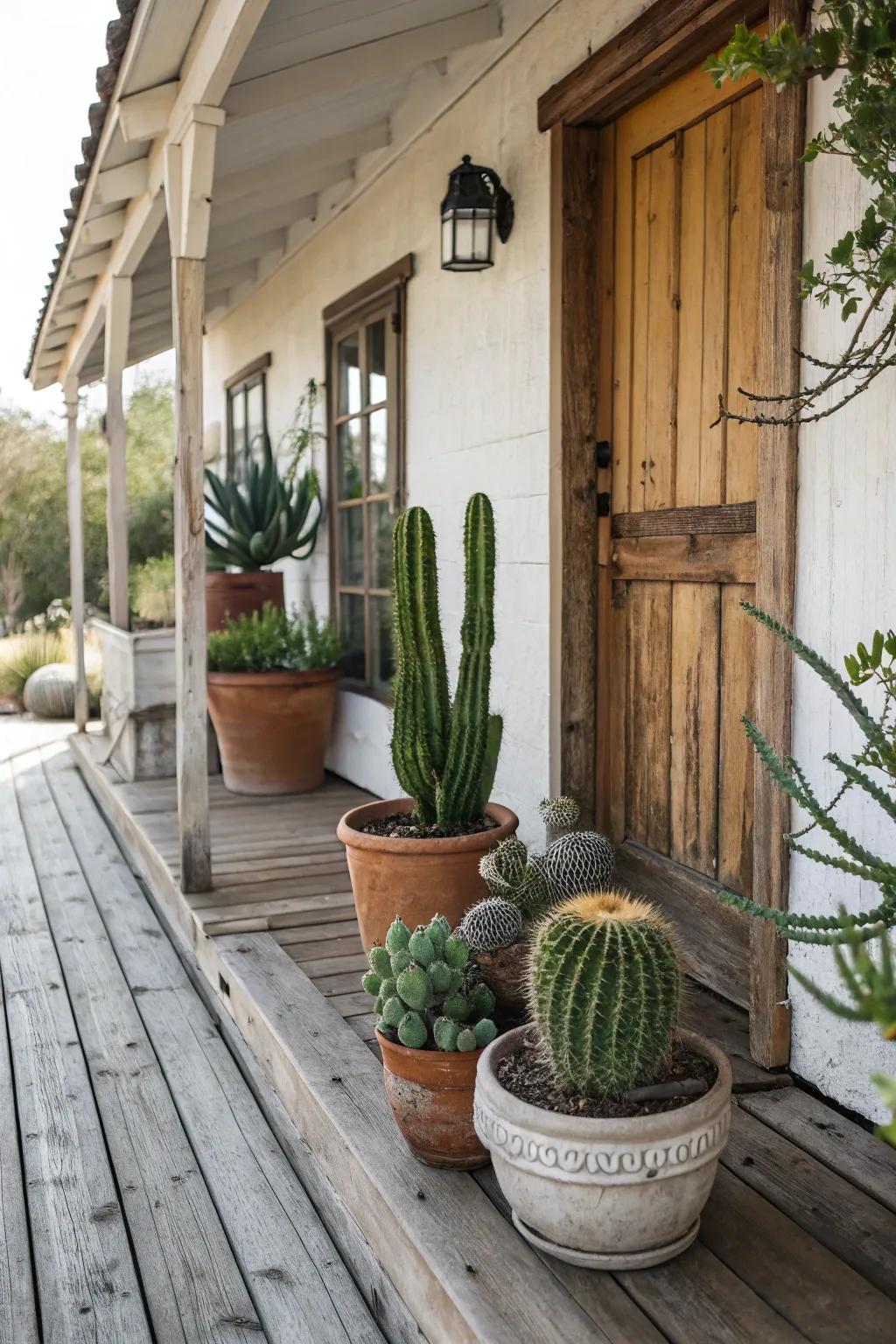 Potted cacti bring the desert vibe home.