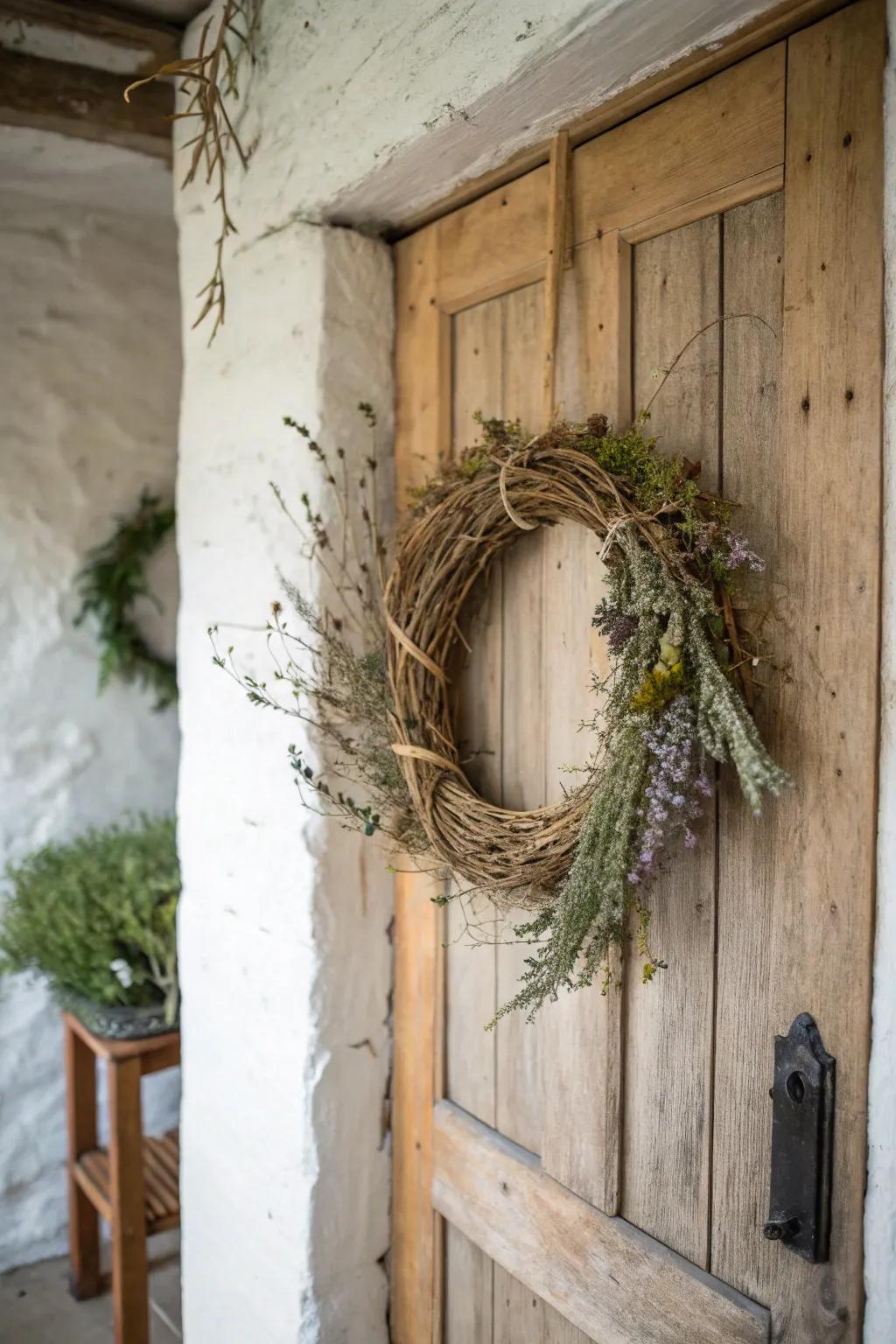 A natural element wreath for rustic charm.