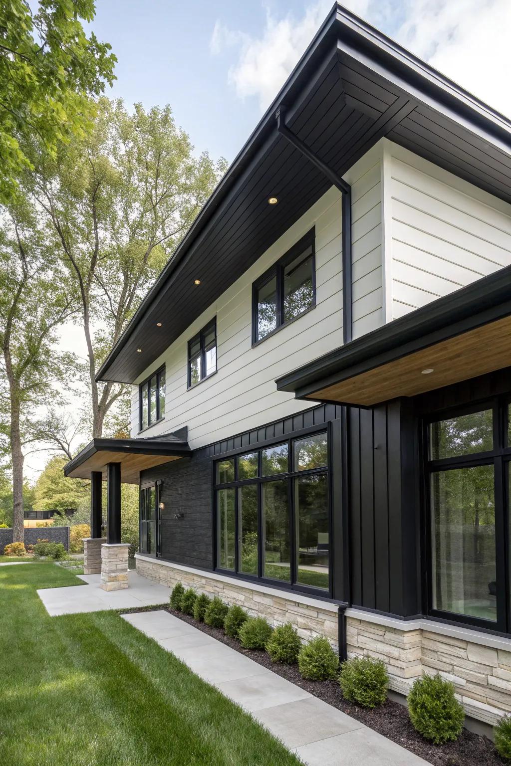 Black-stained wood soffits for a bold and modern look.