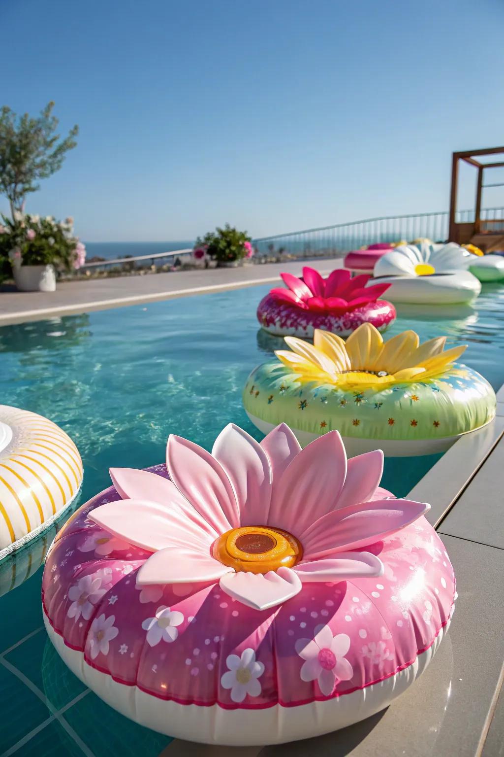 DIY floral floats bring elegance and charm to your pool setting.