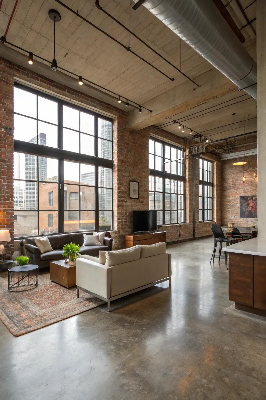 Stained concrete floors bring an industrial edge to modern apartments.