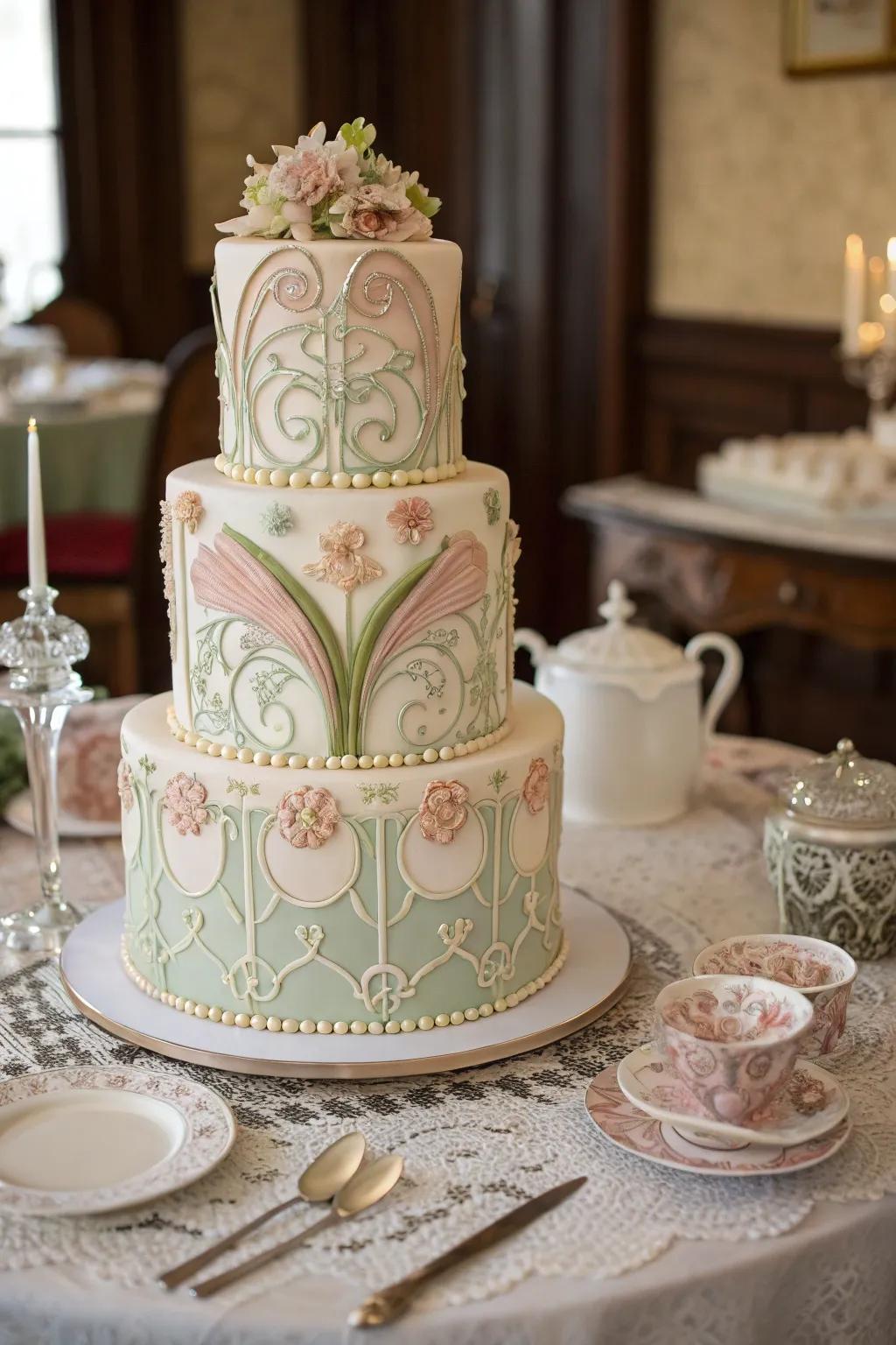 An Art Nouveau cake is a timeless tribute to classic elegance.