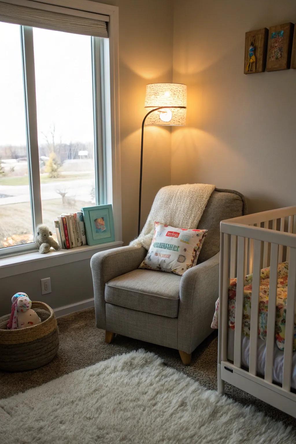 A cozy reading nook can be a serene spot for bonding and bedtime stories.