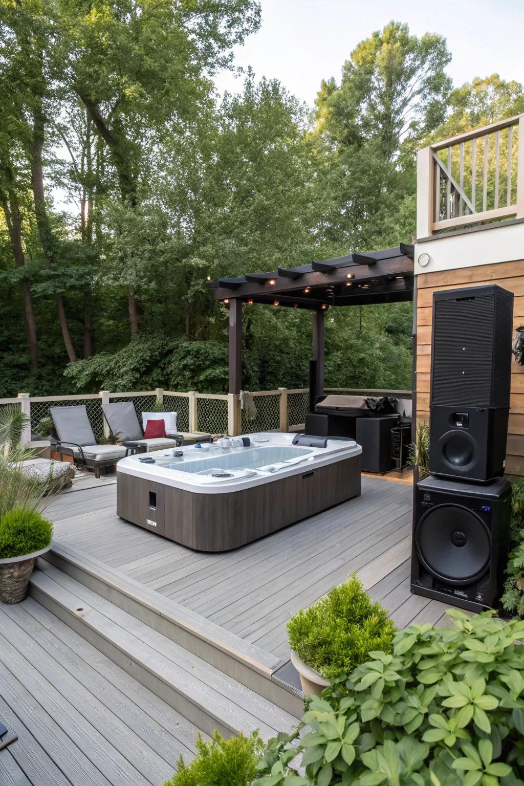 An outdoor sound system elevates your relaxation and entertainment experience.