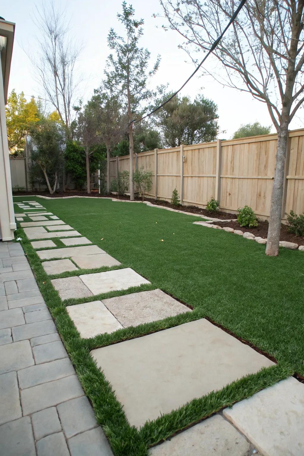 Modern pavers with lush turf in between.