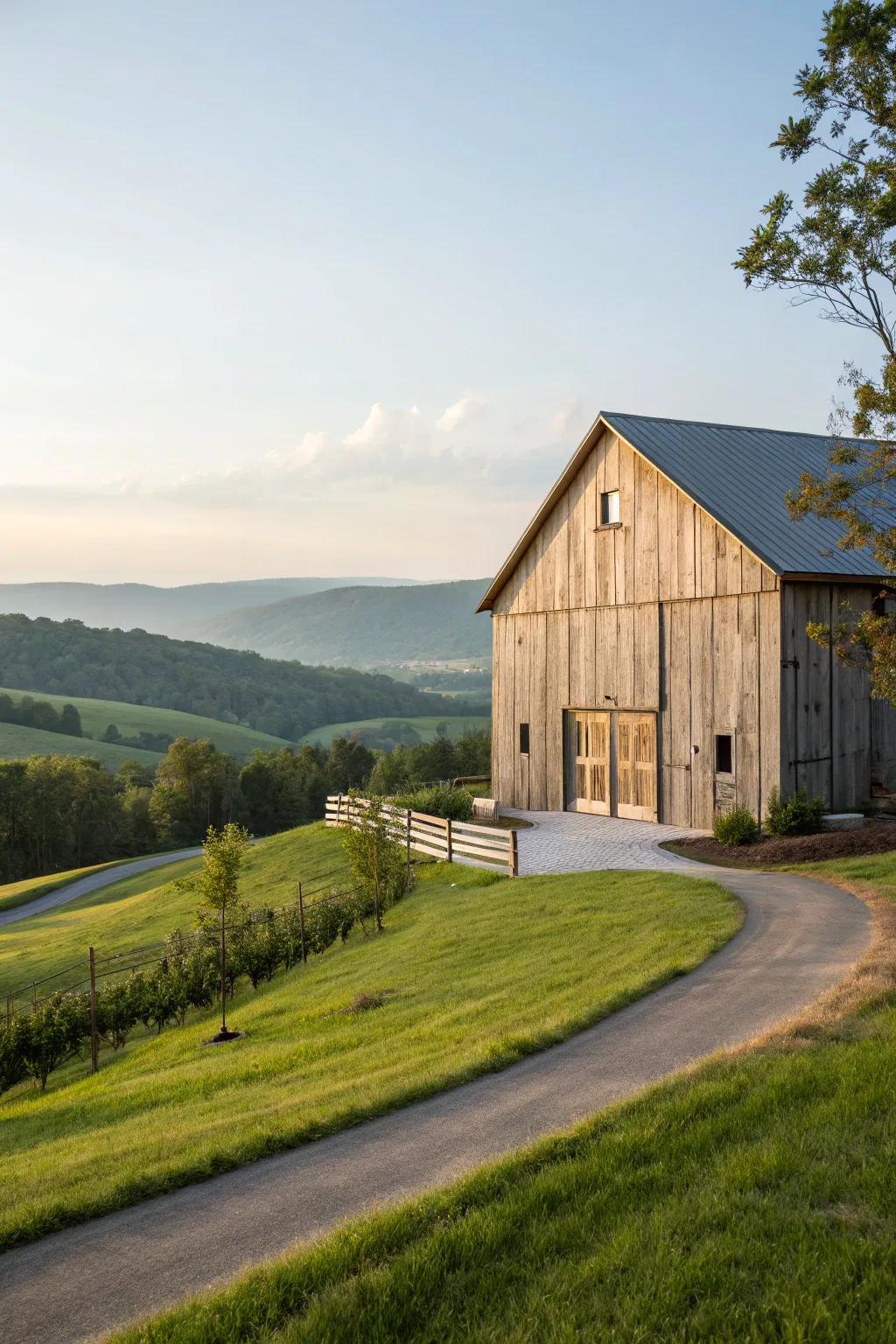A barn featuring engineered wood siding that mimics the allure of natural wood.