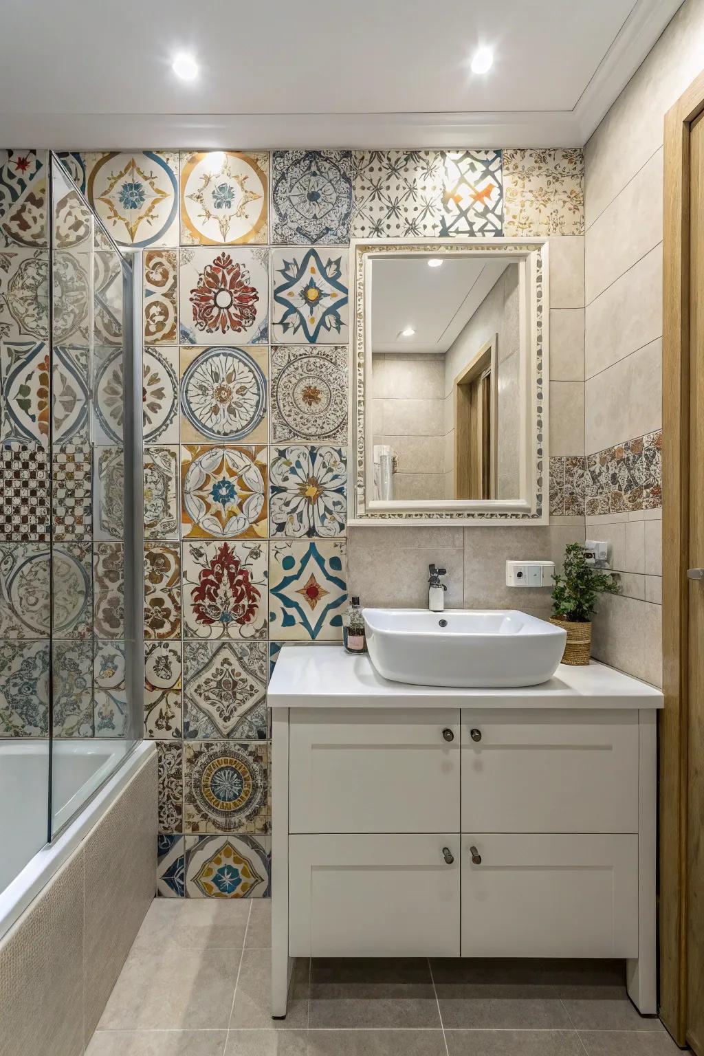 Artistic tiles turn walls into captivating masterpieces.