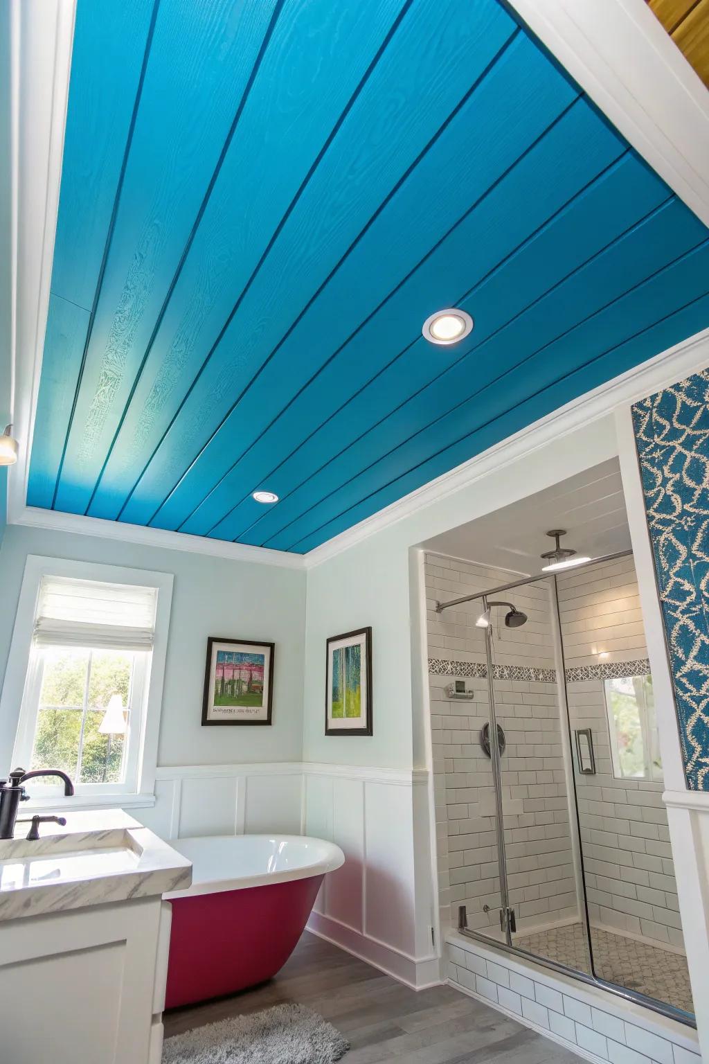 Color-themed ceilings offer endless possibilities to personalize and enhance your bathroom's style.