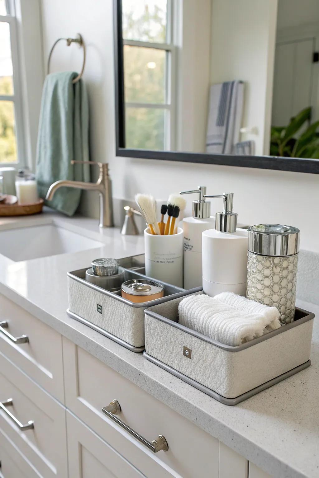 Combine storage and style for a clutter-free bathroom.