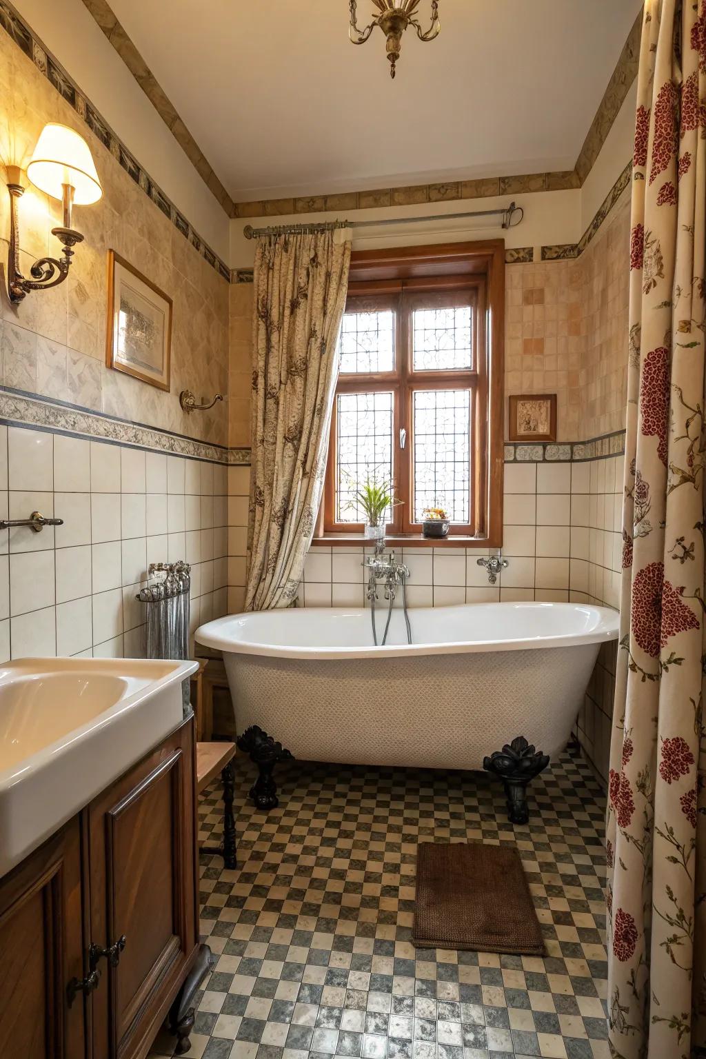 A clawfoot bathtub adds vintage charm to this bathroom.