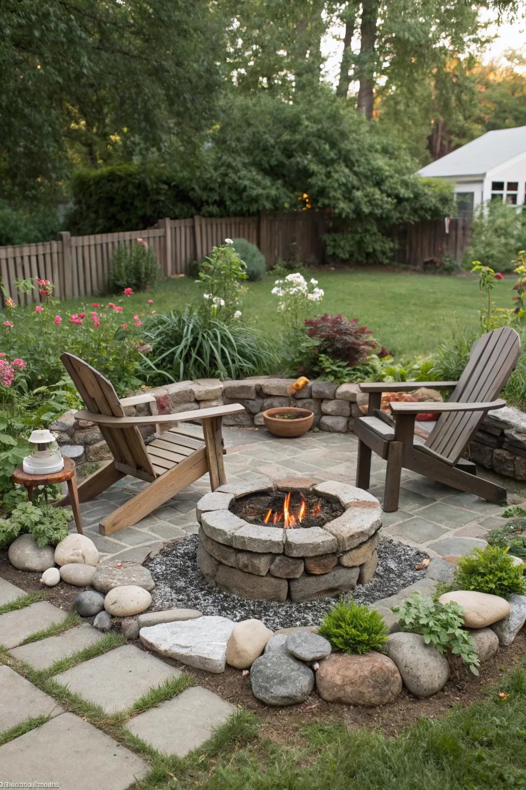 Custom-built stone fire pit grill for DIY enthusiasts.