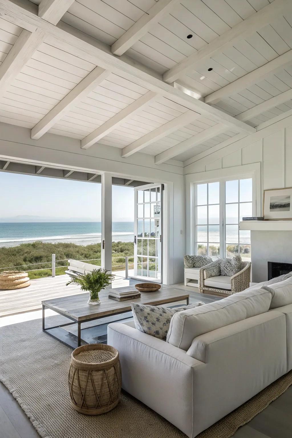 Minimalist decor that highlights the natural beauty of the beach house setting.