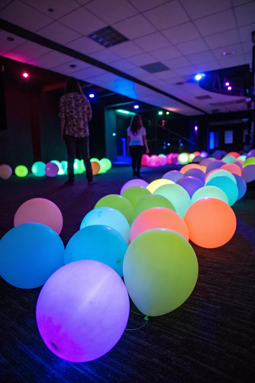 Neon balloons add a playful glow to any gathering.