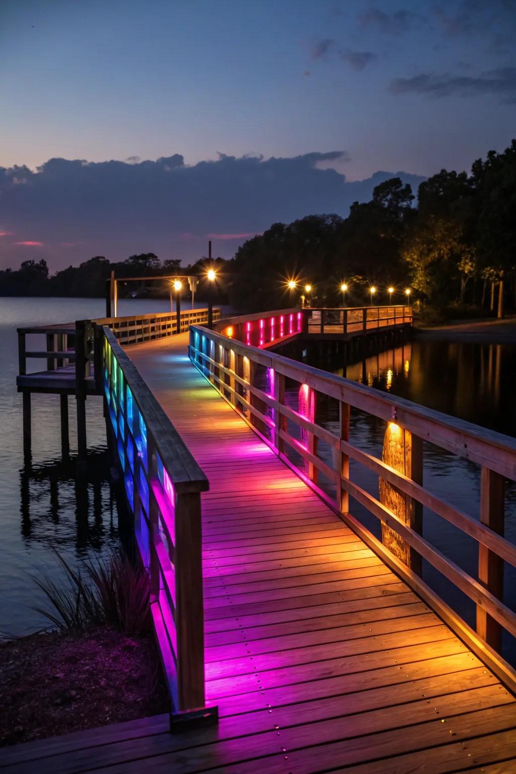 Colorful LEDs turn the dock into a vibrant spectacle.