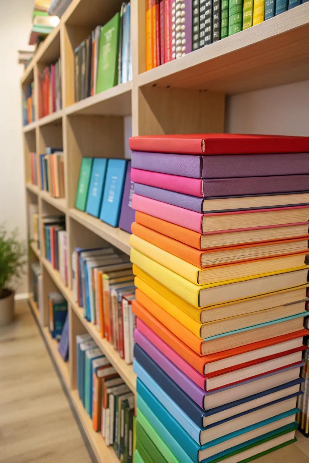 Brighten your space with bold, colorful book covers.