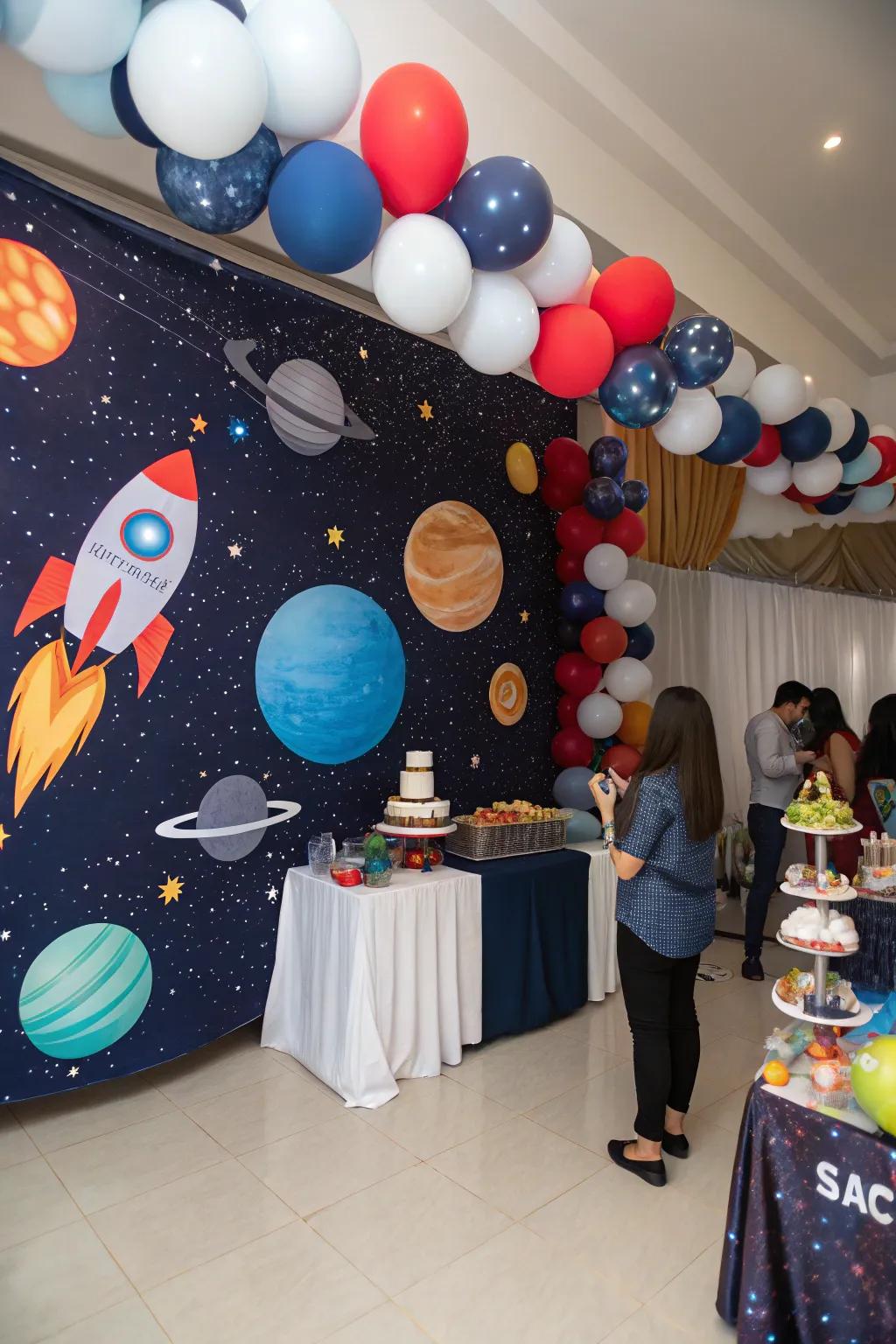 Space-themed baby shower with celestial and cosmic elements