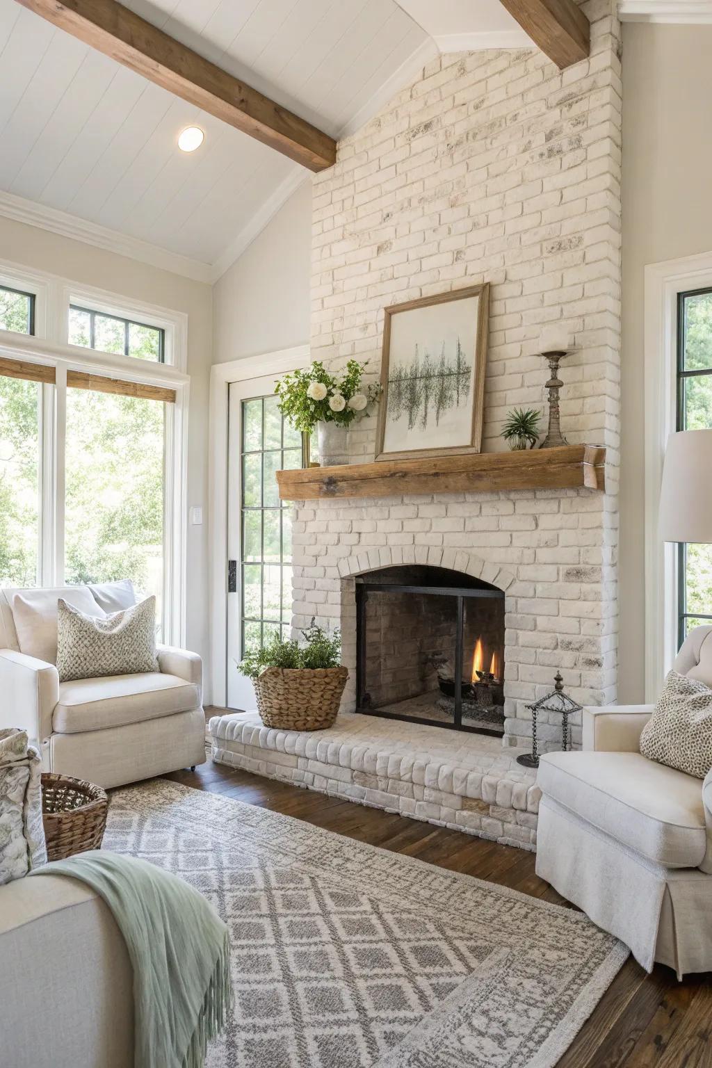 Light and neutral colors bring a serene and bright vibe to your fireplace.