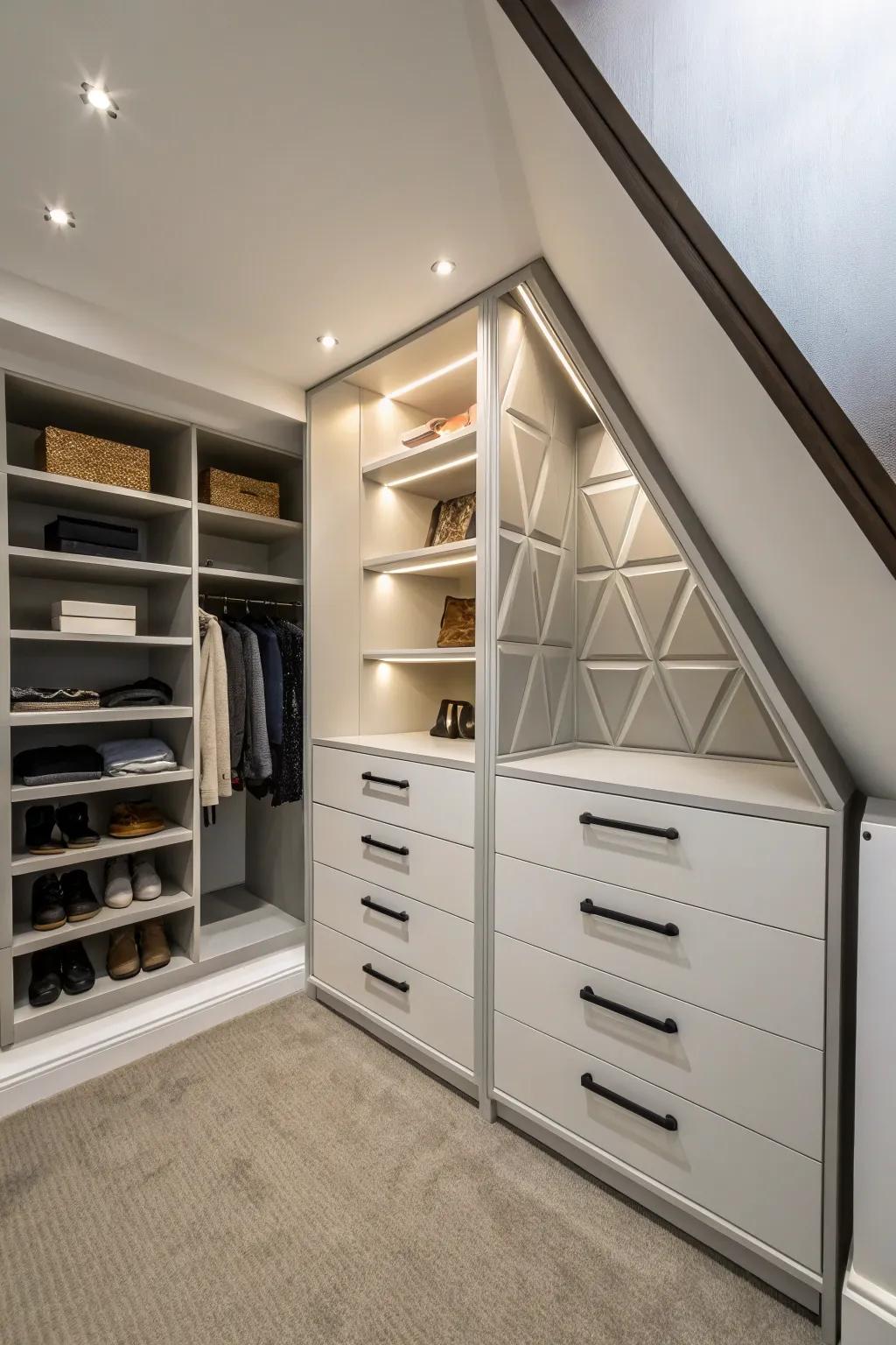 A corner closet utilizes space creatively.