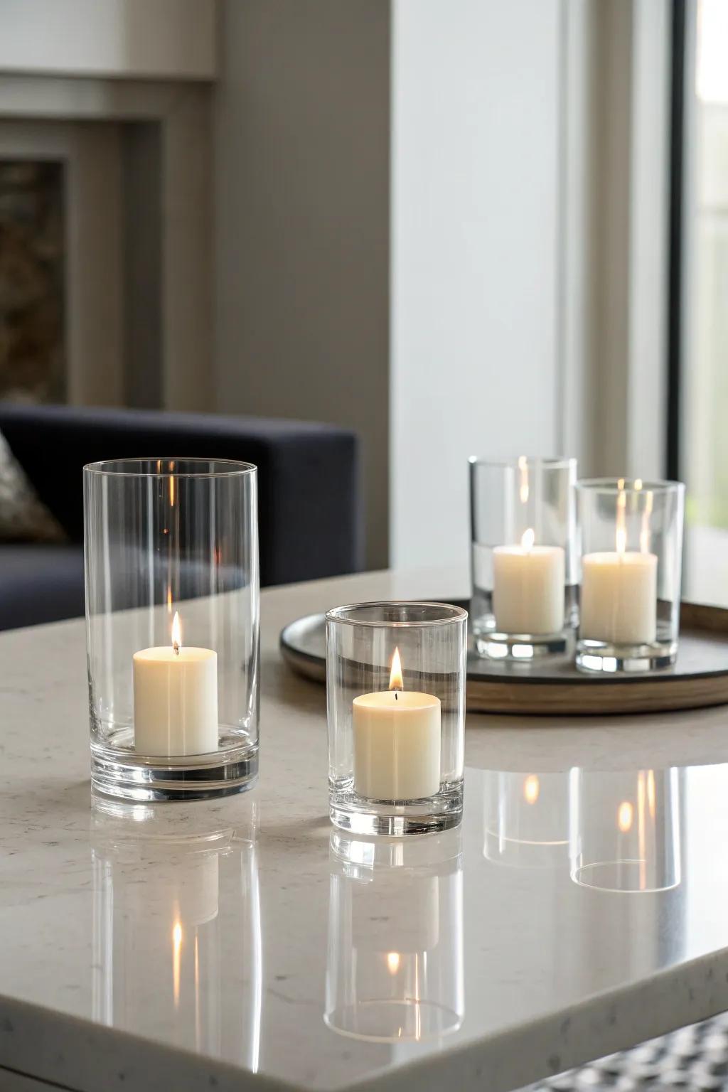 Modern elegance with minimalist glass candle holders.