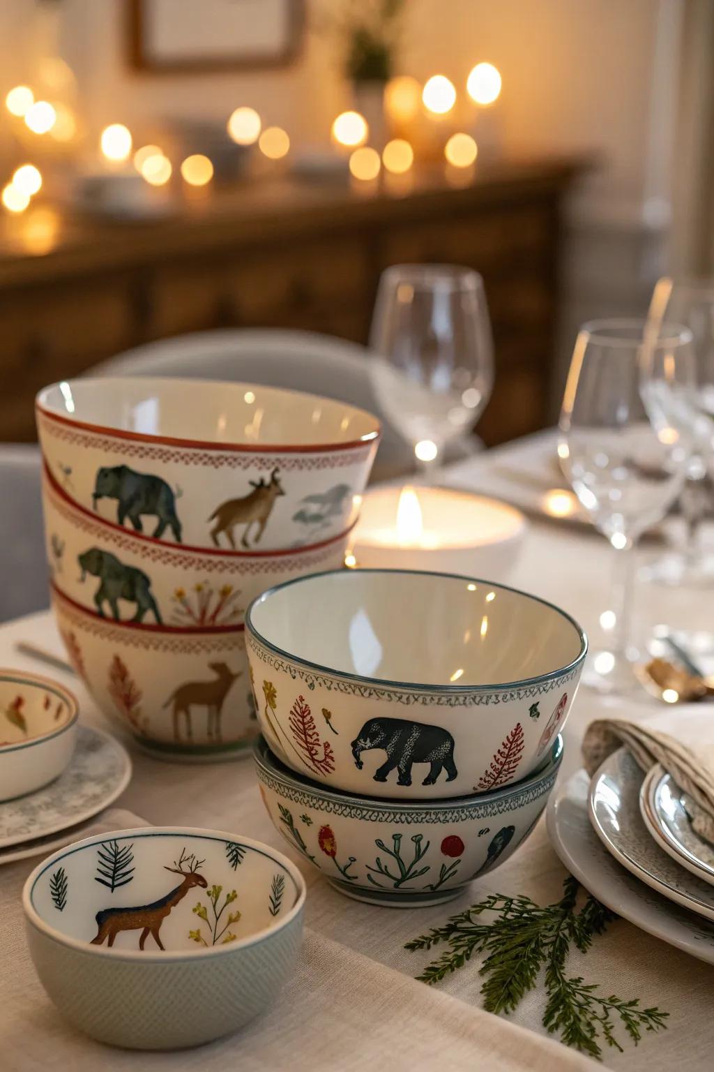 Animal-themed bowls add a playful charm to meal times.