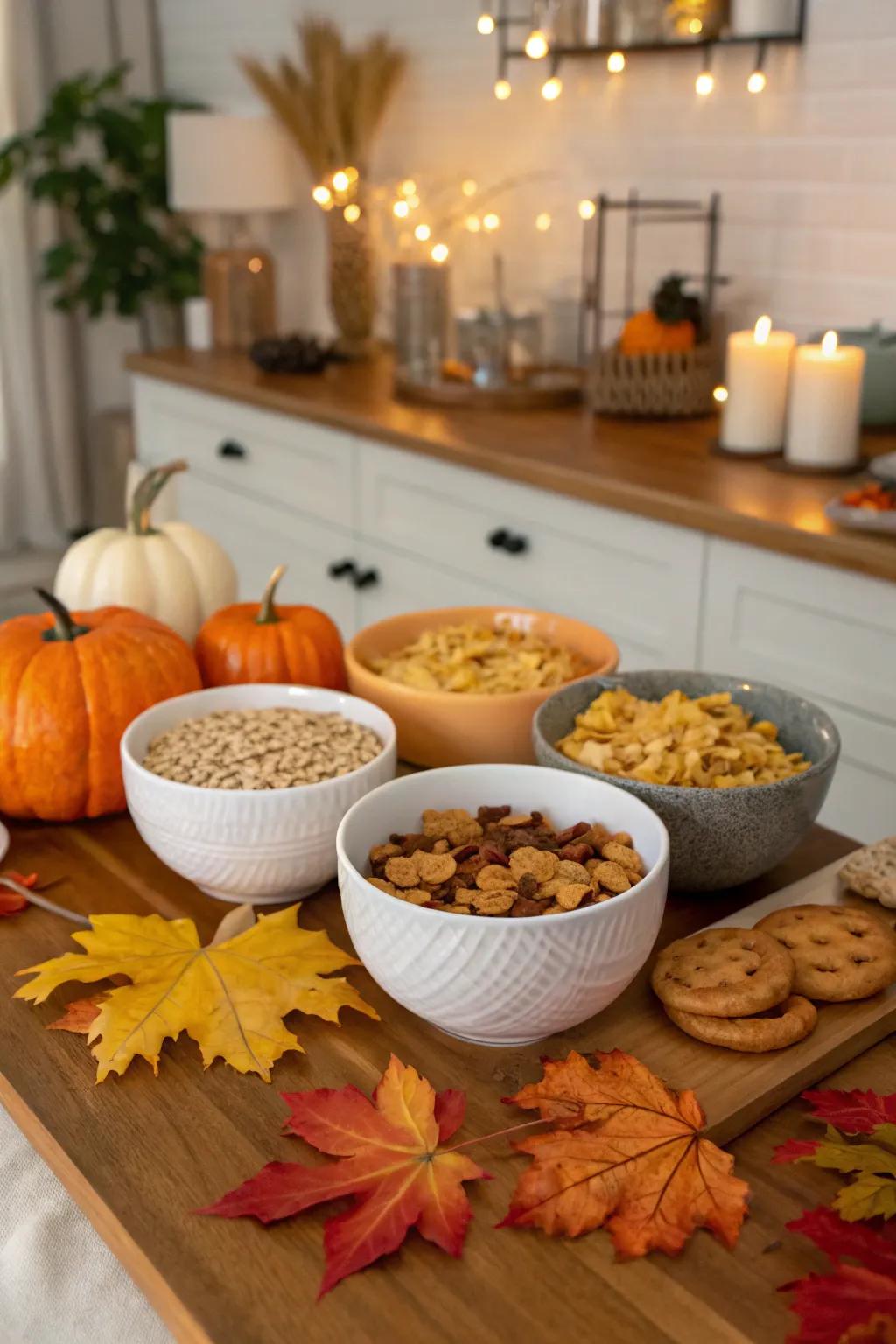 Seasonal decorations keep your cereal station fresh and inviting.