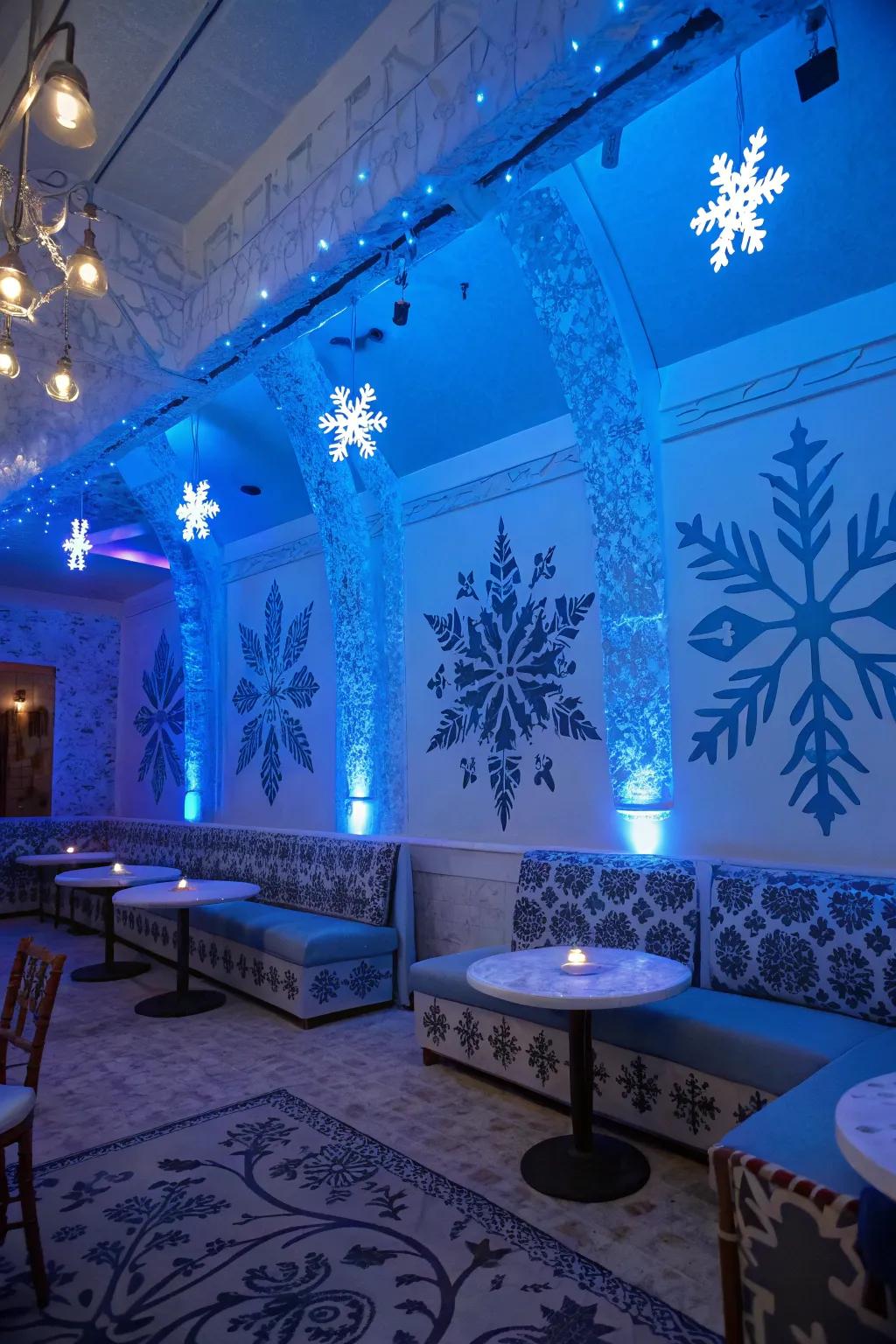 Create a magical atmosphere with a winter wonderland theme.