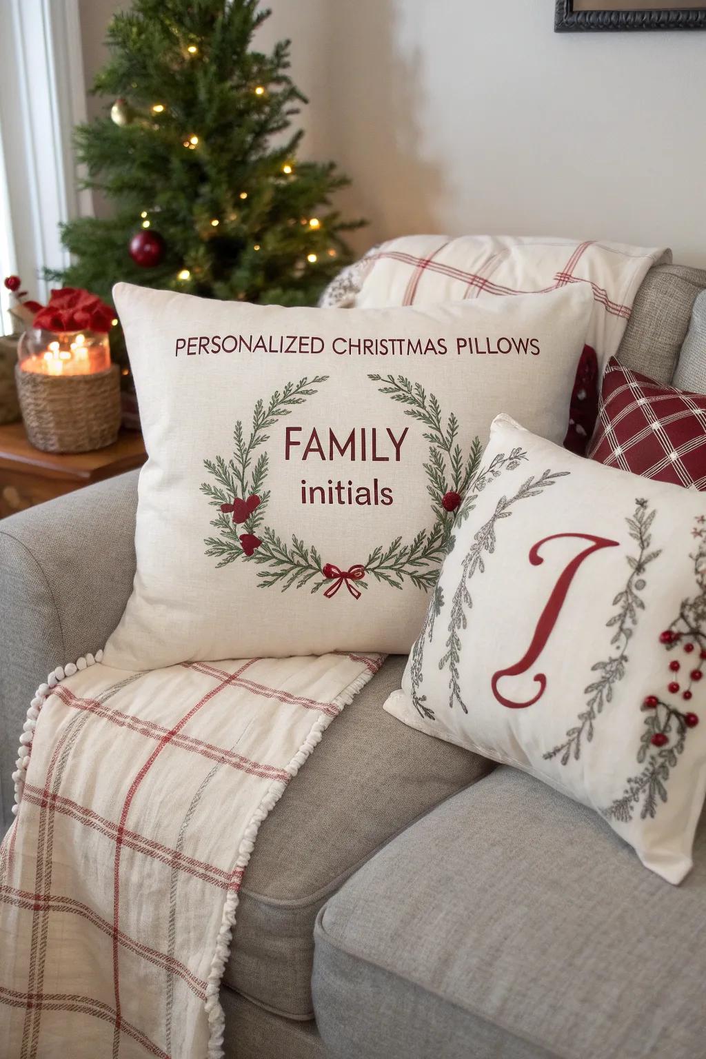 Personalized pillows adding a unique family touch.