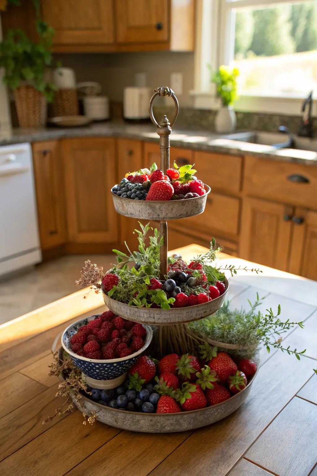 Nature's bounty: A natural and festive tiered tray.