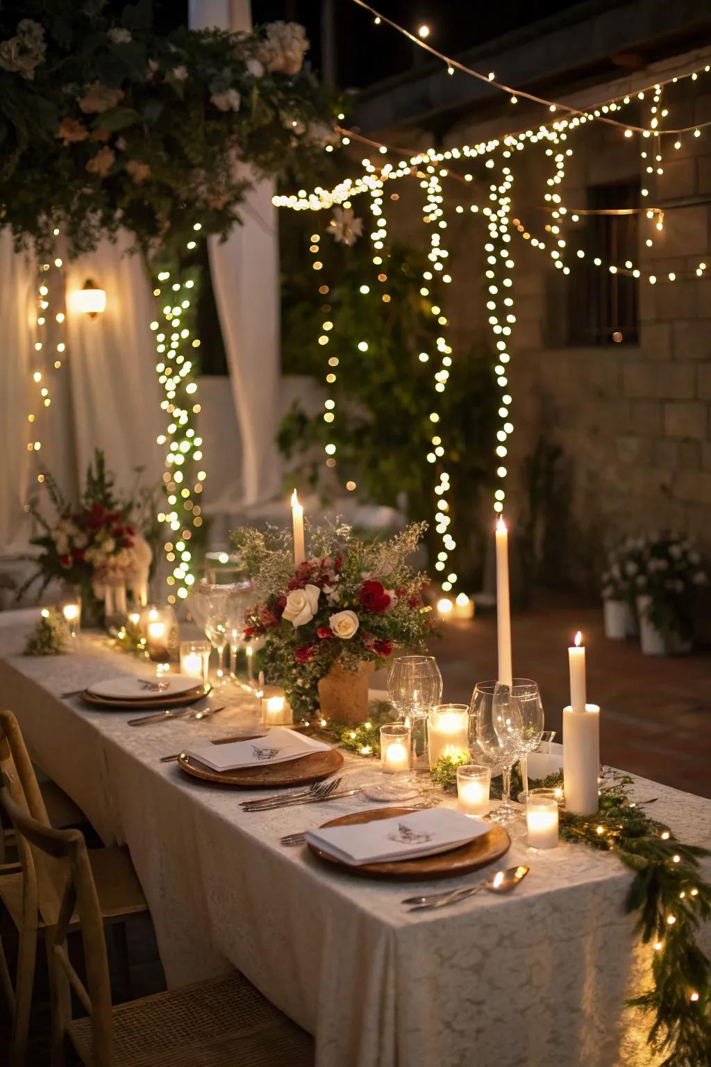 Fairy lights bring a twinkling magic to the table.