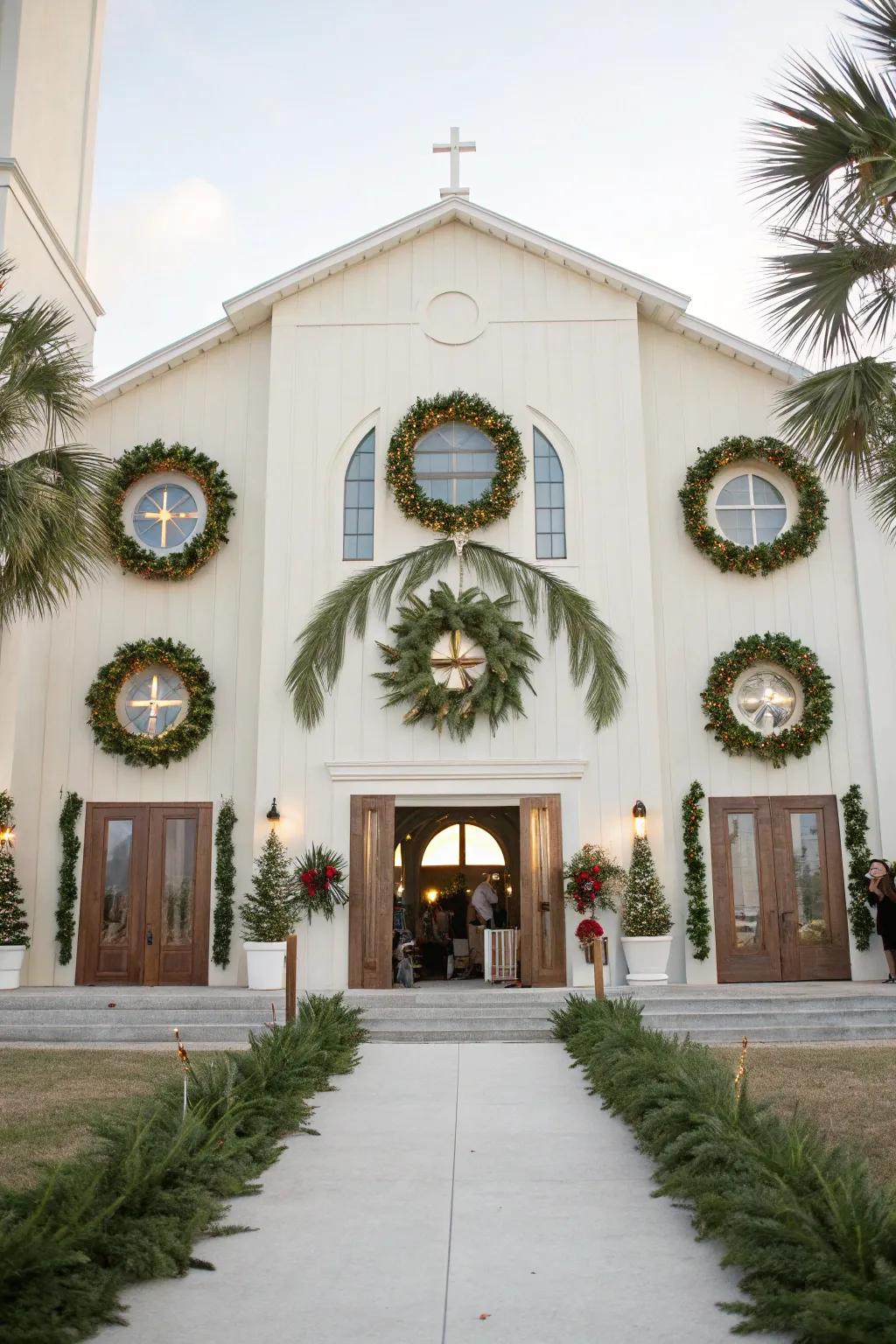 Palm frond wreaths symbolizing unity and celebration.