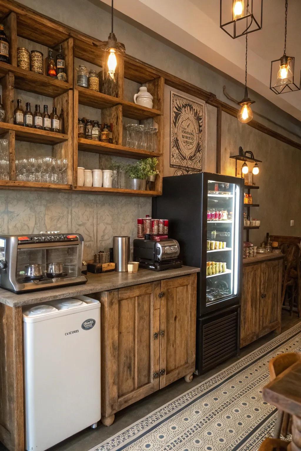 Rustic charm meets functionality in this coffee bar.