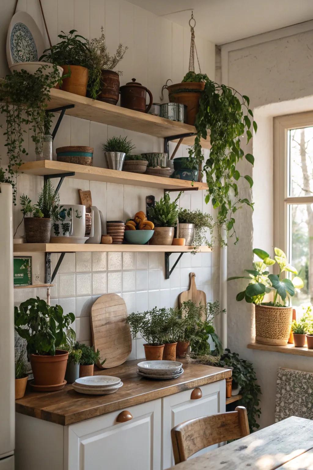 Decorative elements add warmth and personality to kitchen corners.