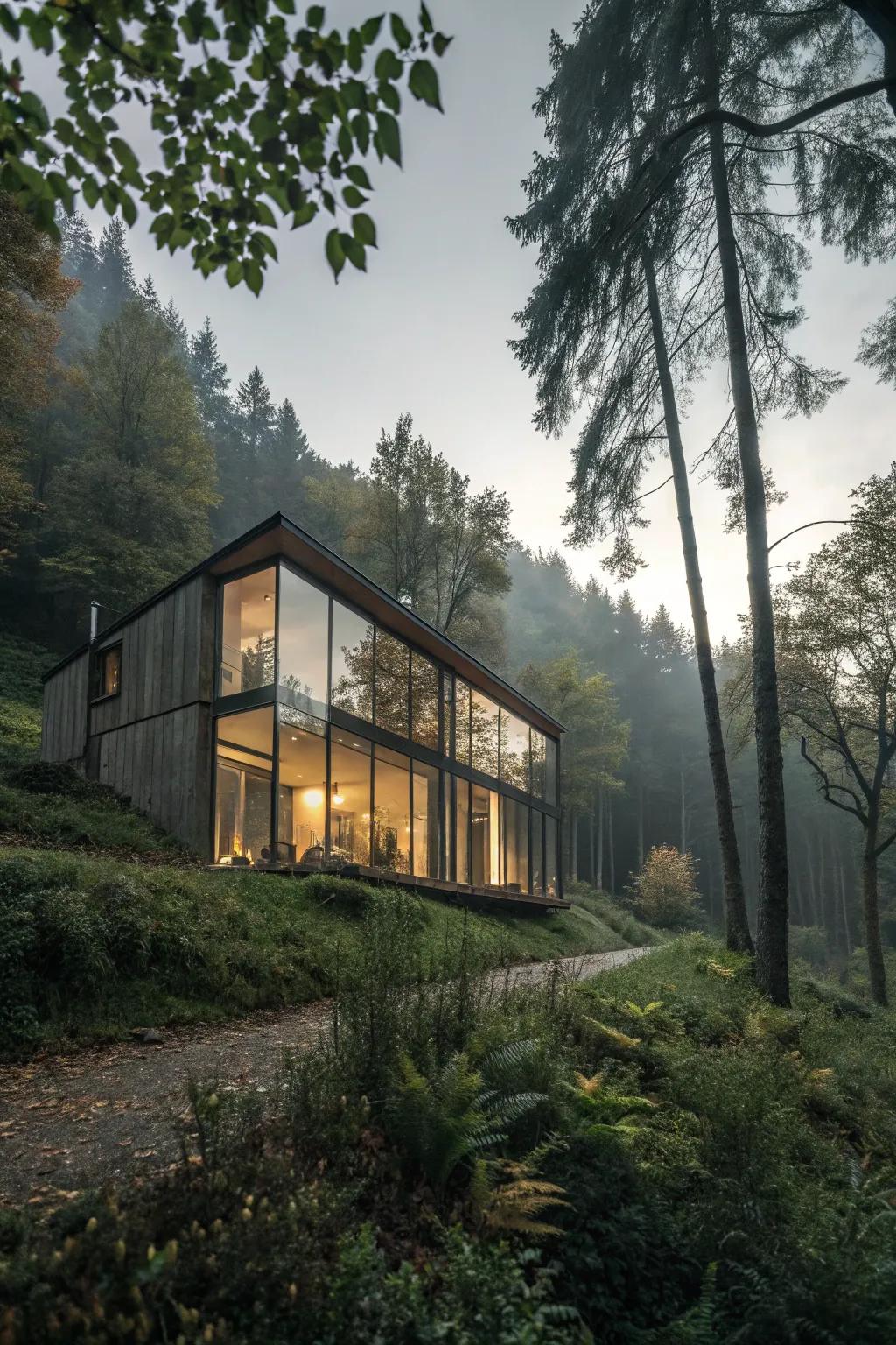 A mirrored house that disappears into its forested surroundings.