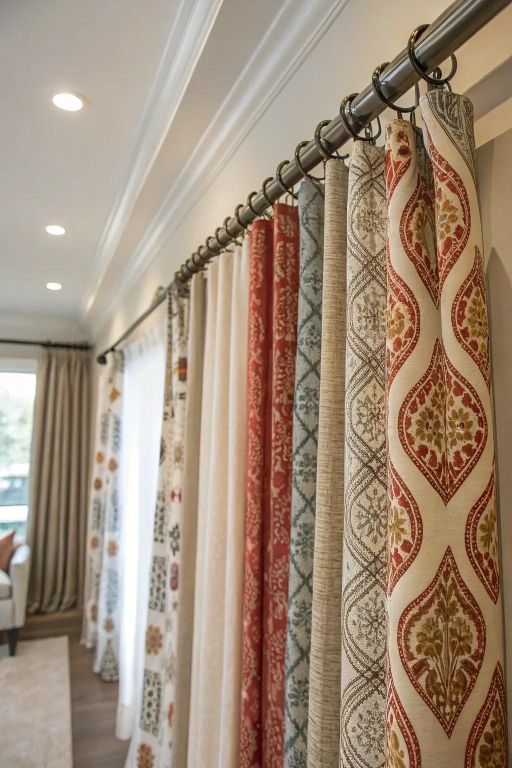 Mix of modern and traditional elements in curtain design.