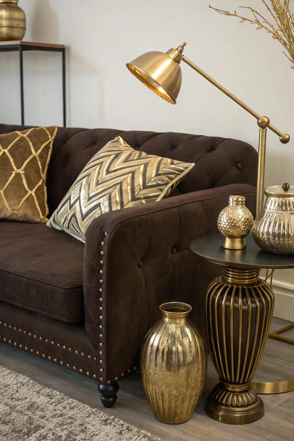 Metallic accents add a luxurious touch to your living room.