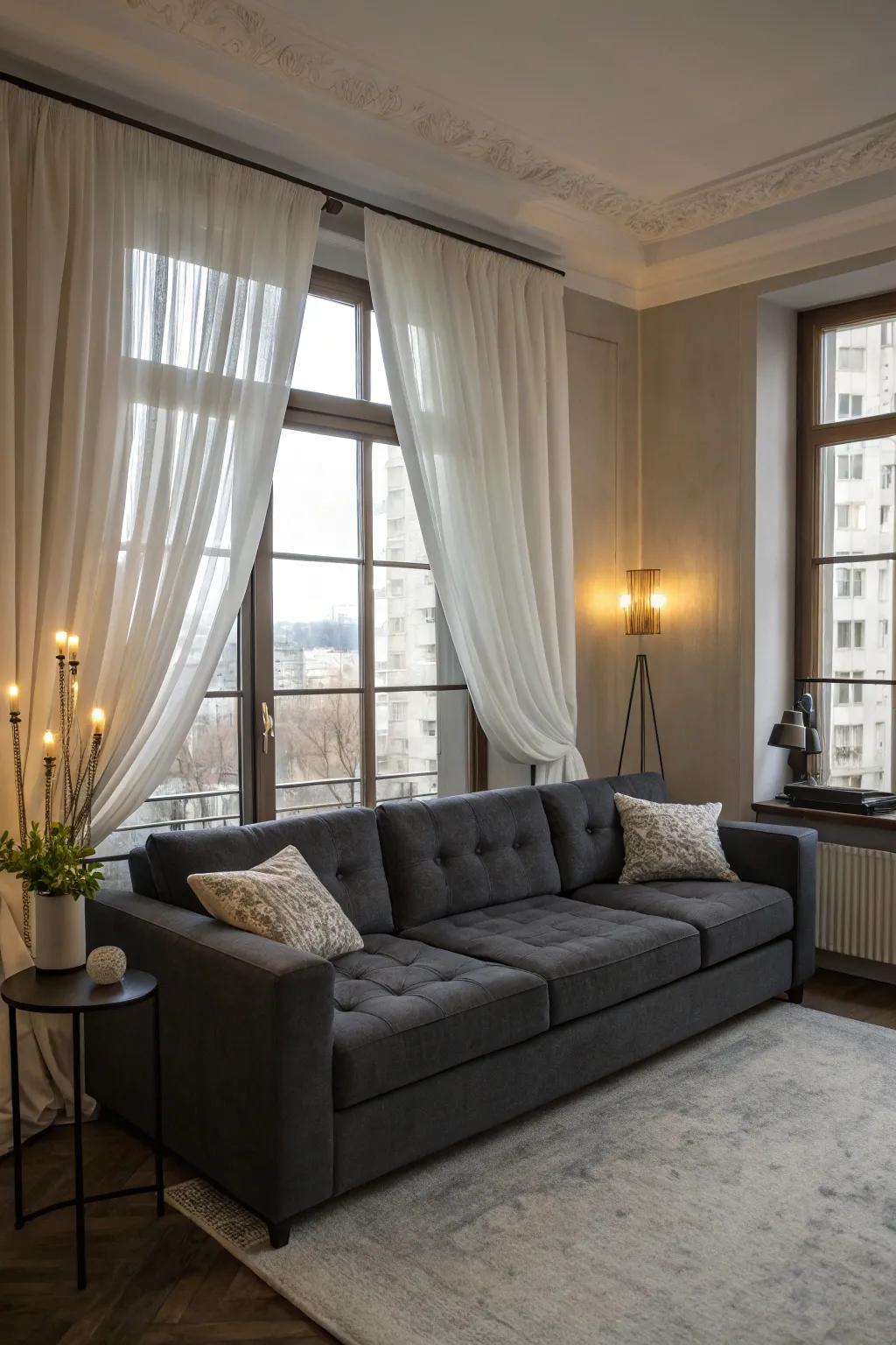 Curtains can beautifully complement your sectional.